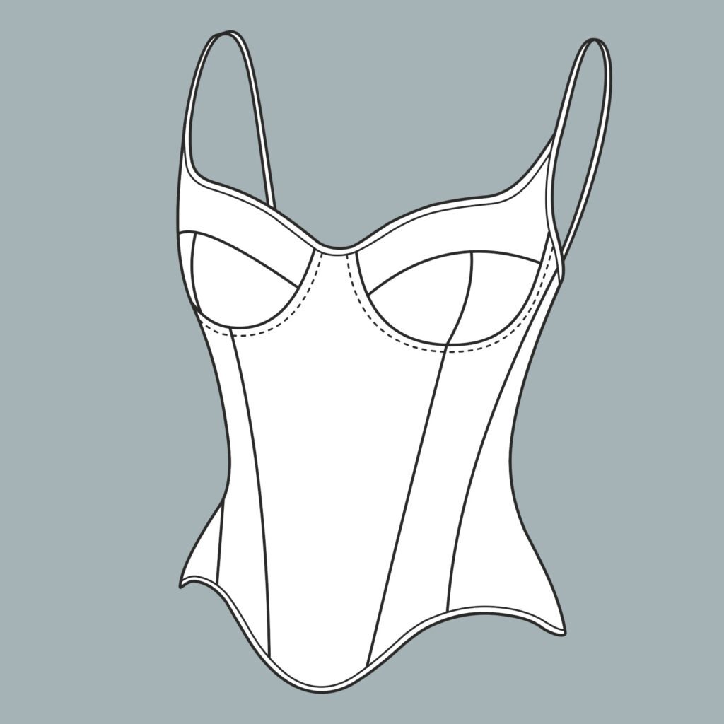 Выкройка корсета с чашками (с выходом под бретель)